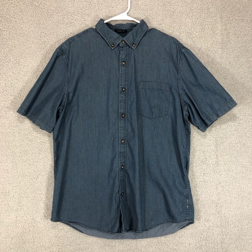St. John's Bay Classic Fit Short Sleeve Button Down‎ Shirt Blue Geo Print Size L